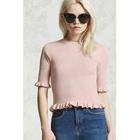 Ruffle Trim Ribbed Knit Top