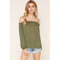 ruffled open shoulder top