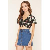 Ruched-Front Floral Crop Top