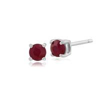 Ruby Round Stud Earrings In 9ct White Gold 3.50mm Claw Set