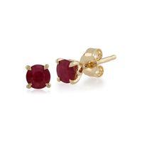 Ruby Round Stud Earrings In 9ct Yellow Gold 4mm Claw Set
