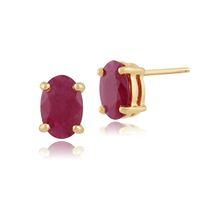 Ruby Oval Stud Earrings In 9ct Yellow Gold 6x4mm Claw Set