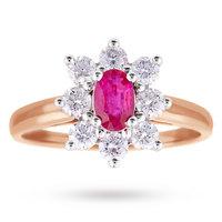 Ruby and Diamond Cluster Ring in 18 Carat Rose Gold - Ring Size P