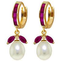 Ruby and Pearl Dewdrop Huggie Earrings 10.3ctw in 9ct Gold