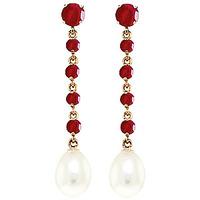 Ruby and Pearl by the Yard Drop Earrings 10.0ctw in 9ct Gold