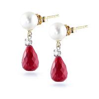 Ruby, Diamond and Pearl Drop Earrings 8.6ctw in 9ct Gold