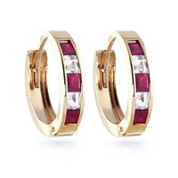 Ruby and White Topaz Huggie Earrings 1.26ctw in 9ct Gold