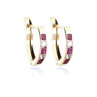 Ruby and White Topaz Acute Huggie Earrings 1.26ctw in 9ct Gold