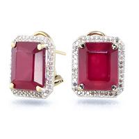 Ruby and Diamond French Clip Halo Earrings 14.5ctw in 9ct Gold