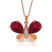 Ruby and Diamond Butterfly Pendant Necklace 10.5ctw in 9ct Rose Gold