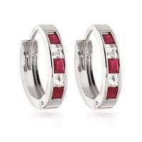 Ruby and White Topaz Huggie Earrings 1.26ctw in 9ct White Gold