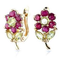 ruby and peridot flower petal stud earrings 212ctw in 9ct gold