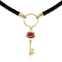 Ruby Key Charm Leather Pendant Necklace 0.5ct in 9ct Gold