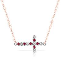 Ruby and Diamond Cross Pendant Necklace 0.15ctw in 9ct Rose Gold