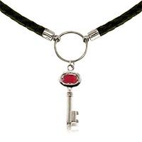 Ruby Key Charm Leather Pendant Necklace 0.5ct in 9ct White Gold