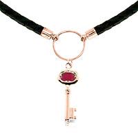 Ruby Key Charm Leather Pendant Necklace 0.5ct in 9ct Rose Gold