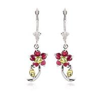 ruby and peridot flower petal drop earrings 172ctw in 9ct white gold