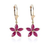 Ruby Flower Star Drop Earrings 2.8ctw in 9ct Gold