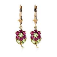 ruby and peridot flower petal drop earrings 212ctw in 9ct gold