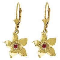 Ruby Flower Star Drop Earrings 0.2ctw in 9ct Gold