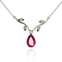 Ruby and Diamond Vine Branch Pendant Necklace 1.5ct in 9ct Gold