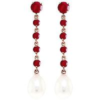 Ruby and Pearl by the Yard Drop Earrings 10.0ctw in 9ct Rose Gold