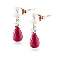 Ruby, Diamond and Pearl Drop Earrings 8.6ctw in 9ct Rose Gold