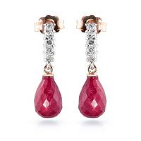 Ruby and Diamond Stem Droplet Earrings 6.6ctw in 9ct Rose Gold