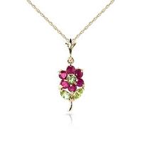 Ruby and Peridot Flower Petal Pendant Necklace 1.06ctw in 9ct Gold