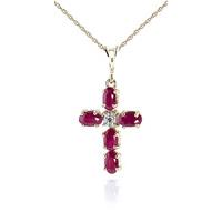 Ruby and Diamond Rio Cross Pendant Necklace 1.73ctw in 9ct Gold