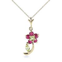 Ruby and Peridot Flower Petal Pendant Necklace 0.87ctw in 9ct Gold