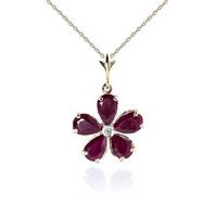 Ruby and Diamond Flower Petal Pendant Necklace 2.2ctw in 9ct Gold