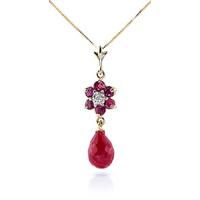 Ruby and Diamond Flower Pendant Necklace 3.8ctw in 9ct Gold