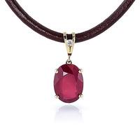 Ruby and Diamond Leather Pendant Necklace 7.7ct in 9ct Gold