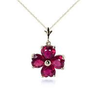 Ruby Four Leaf Clover Heart Pendant Necklace 3.6ctw in 9ct Gold