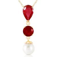 Ruby and Pearl Hourglass Pendant Necklace 1.5ct in 9ct Gold