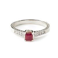 Ruby and Diamond Shoulder Set Ring 0.5ct in 9ct White Gold