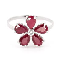 Ruby and Diamond Five Petal Ring 2.2ctw in 9ct White Gold