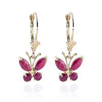 Ruby Butterfly Drop Earrings 1.24ctw in 9ct Gold