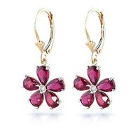 Ruby and Diamond Flower Petal Drop Earrings 4.4ctw in 9ct Gold