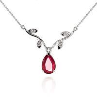 Ruby and Diamond Vine Branch Pendant Necklace 1.5ct in 9ct White Gold