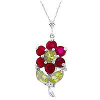 Ruby and Peridot Flower Petal Pendant Necklace 1.06ctw in 9ct White Gold