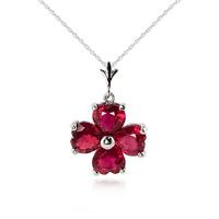 Ruby Four Leaf Clover Heart Pendant Necklace 3.6ctw in 9ct White Gold