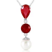 Ruby and Pearl Hourglass Pendant Necklace 1.5ct in 9ct White Gold