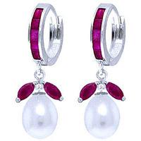 Ruby and Pearl Dewdrop Huggie Earrings 10.3ctw in 9ct White Gold