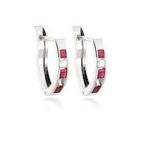 Ruby and White Topaz Acute Huggie Earrings 1.26ctw in 9ct White Gold