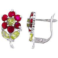 ruby and peridot flower petal stud earrings 212ctw in 9ct white gold