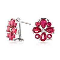 Ruby Sunflower Stud Earrings 4.85ctw in 9ct White Gold