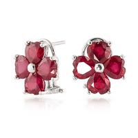 Ruby Flower Heart Stud Earrings 7.2ctw in 9ct White Gold