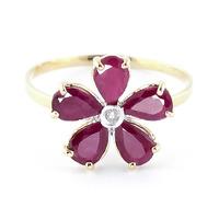 Ruby and Diamond Five Petal Ring 2.2ctw in 9ct Gold